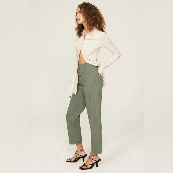 Pistola Tammy High Rise Trouser Utilitarian Button Fly Pants Colonel Army Green - Picture 4 of 15
